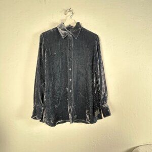 Cos Womens Gray Velvet Long Sleeve Button-Down Shirt Size 6 Silk Blend Casual